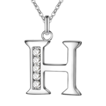 Initial Letter H with Crystals Pendant Necklace Sterling Silver - £7.42 GBP
