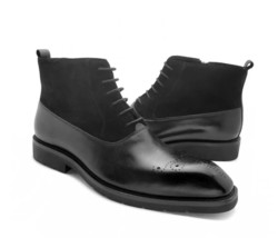 Handmade men&#39;s Bespoke suede &amp; calf Leather black lace up ankle boots US... - £119.46 GBP