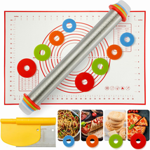 Rolling Pin with Adjustable Thickness Rings Stainless Steel 17.5&quot; Dough ... - $58.40