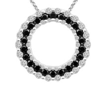 1 Cts Noir &amp; Blanc Diamant Rond Pendentif Cercle En 14K Plaqué or Blanc Argent - £68.46 GBP