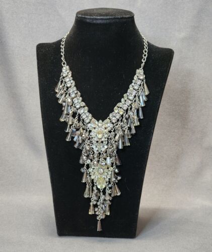 Primary image for Silver-tone Rhinestone Beaded Statement Necklace 28~32" Women's Costume Jewelry
