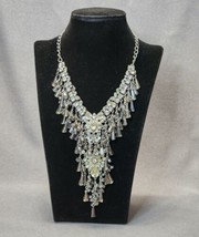 Silver-tone Rhinestone Beaded Statement Necklace 28~32&quot; Women&#39;s Costume ... - £23.36 GBP