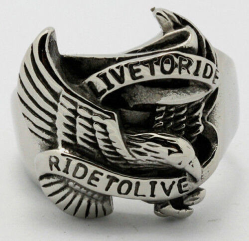 BIKER RING LIVE TO RIDE STAINLESS STEEL SIZE 11 AMERICAN EAGLE MOTORCYCLE GEAR - $14.99