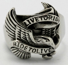 Biker Ring Live To Ride Stainless Steel Size 11 American Eagle Motorcycle Gear - £11.93 GBP