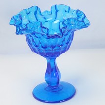 Fenton Cobalt Blue Stemmed Ruffled Crimped Candy Dish Compote Made In USA - £19.53 GBP