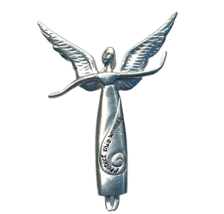 Vintage Pin Brooch Silver Tone Guardian Protection Angel Lapel  Keepsake 2&quot; - £6.65 GBP