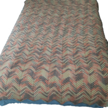 Crochet Afghan Throw Blanket Chevron 57x42” Brown Orange Yellow Heavyweight - £14.68 GBP