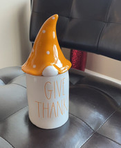 New Rae Dunn Fall Thanksgiving &quot;Give Thanks&quot; Gnome Ll Candle w/ Topper - £31.53 GBP