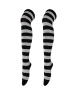 Striped Patterned Socks (Thigh High) Light Gray and Black - $5.94