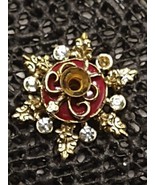 Vintage Red and Gold Tone Snowflake  Missing Stones  - $15.83