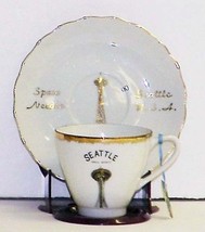 SEATTLE SPACE NEEDLE 1962 World&#39;s Fair - Vintage Gold on White Cup &amp; Saucer - £10.38 GBP