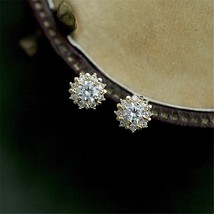 925 Silver Plated 14k Gold Plating Simple Sun Earrings Women Retro Court Style E - £10.55 GBP
