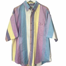 Vintage World Island Stipe Colorblock Short Sleeve Button Down Shirt Siz... - $29.65