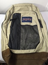 Vintage Jansport backpack suede leather bottom tan brow black mesh front... - $49.00