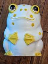 Vtg LEFTON Ceramic Frog Planter Lefton Japan White/Yellow Spotted Utensil holder - $24.74
