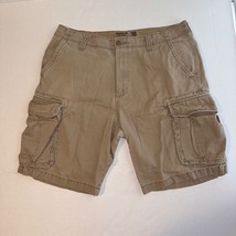 Old Navy Khaki Flat Front Broken-In Cotton Blend Cargo Shorts Mens 36 - $15.99