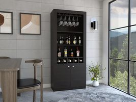 FM FURNITURE New York Bar Cabinet with a 10-Glass Wine Rack, 5 Bottle Cubbies, D - £200.36 GBP+