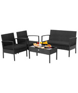 4 Pieces Patio Rattan Furniture Set with Cushion - Color: Black - $423.38 CAD