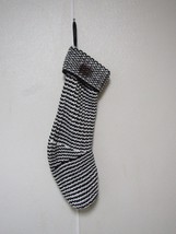 Black and White Stripped Zig Zag Knit Christmas Stocking 20&quot; by 9&quot; - £13.46 GBP