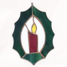 Stained Glass Candle Wreath Christmas Suncatcher 6&quot; Copper Lined Handmade 1989 - £22.61 GBP