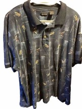 North Crest VTG Polo Shirt Men’s XL Navy Blue Fly Fishing Print SS Cotto... - £17.83 GBP