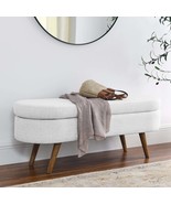White Ottoman Oval Storage Bench with Rubber Wood Legs - €111,50 EUR