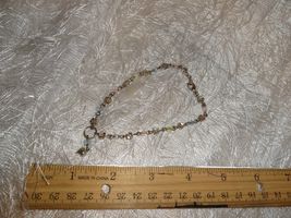 bracelet - PINK &amp; BLUE BEADS, SILVER COLORED FLOWERS &amp; 1  HEART  (jewel 43) - $1.20