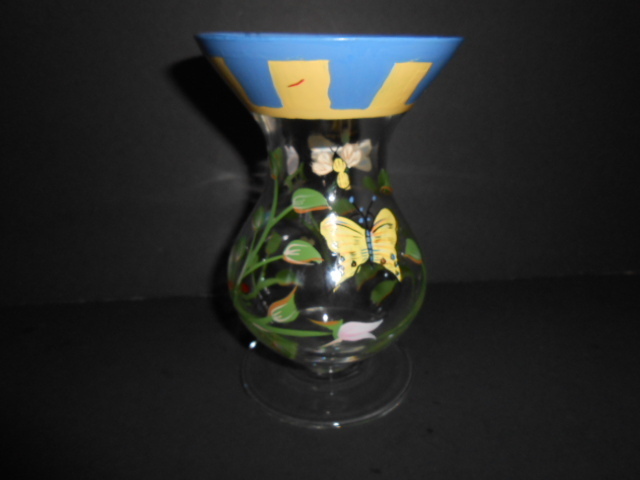 LENOX CRYSTAL VASE HANDPAINTED FLORALS &amp; BUTTERFLY DRAGONFLY LADYBUG BEE 6&quot; - $3.91