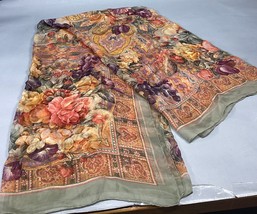 100% Silk Sheer Floral Scarf - 50x50” - $19.79