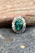 Vintage Mexico Sterling Silver Blue Green Dichroic Glass Foil Glass Ring 6.75 - £29.22 GBP