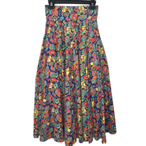 Vintage All Over Print Pleated Maxi Skirt Blue Tribal Tropical Faces Siz... - £63.42 GBP