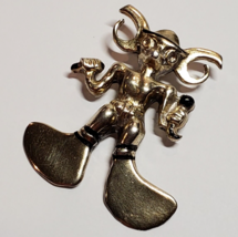 14K Gold on Sterling Silver Aztec Tribal Warrior God Black Enamel Pendant 12g - $34.36