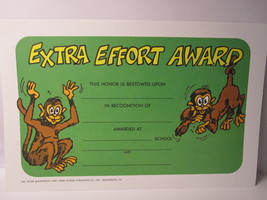 1990 Teacher Classroom Supplies: 9&quot;x5&quot; Motivation Award: Extra Effort Mo... - $1.00