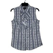 Tommy Hilfiger Womens Sleeveless Button Up Top Size Medium White Blue Floral - £13.97 GBP