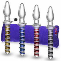 LeLuv Dildo 8 Inch Swirled Glass Wand or Butt Plug with Premium Padded Pouch - £16.62 GBP+