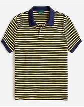 New J Crew Men Yellow Navy Striped Pique Polo Shirt Sz L Short Sleeve Cotton - £31.32 GBP