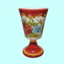6&quot; DERUTA  Red Blue Purple Flowers Wine Water Goblet Hand Painted Majolica Italy - £21.56 GBP