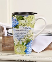 Travel Mug with Serenity Prayer Sentiment Hydrangea Ceramic 14 oz with Lid image 2