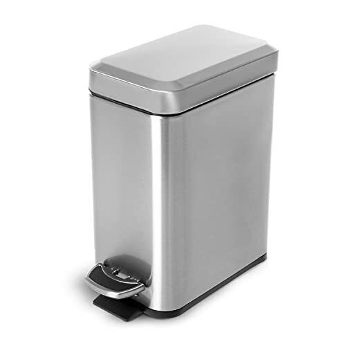 1.3 Gallon Bathroom Trash Can, Slim Stainless Steel, Step Pedal, 5 Liter - £38.56 GBP