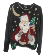Designers Originals Studio Women Sweater Ugly Christmas Santa Claus Small Black - £23.48 GBP