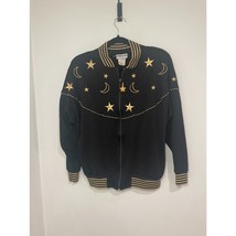 Vintage Bonnie Blain Black Gold Stars Moon Zip Up Track Sweatshirt Size ... - $44.57