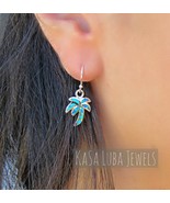 Opal Palm trees earrings, lab created opal, 925 sterling silver - $973.83 MXN