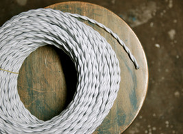 White Cotton Twisted Cloth Covered Wire, Vintage Style Lamp Cord Antique - £1.10 GBP