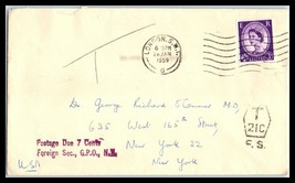 1959 GB / UK Cover - London to New York, NY, Postage Due 7 cents Q14 - £2.37 GBP