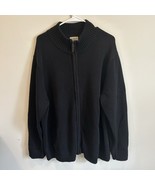 Vtg LL Bean XXL Men&#39;s Full Zip Sweater with Pockets Black Heavy Leather ... - $24.74