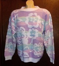 Vtg Fairy Kei SPARKLE Sweater One Size Petite Flower Stripe PASTEL Colors Kawaii - £39.18 GBP