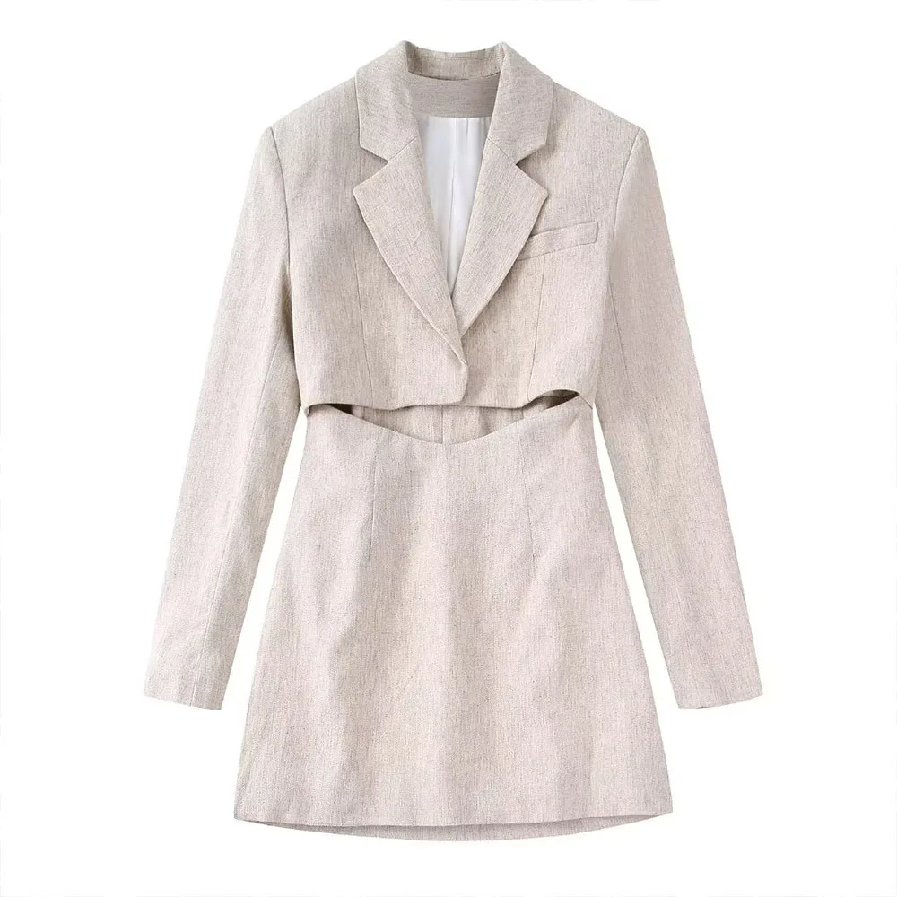 DiYiG Women    Chic Open Design Casual Blazer Dress Retro Lapel Long Sleeve  Wai - £155.31 GBP