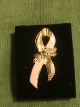Vtg AVON Pink Enamel Ribbon Pin 1&quot; Gold Plated Small Better Breast Care NIB 1993 - £14.51 GBP