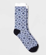 A New Day Women&#39;s Mosaic Pattern Double Lined Cozy Crew Socks - Blue/Cre... - $13.66 CAD