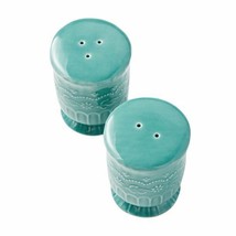 Pioneer Woman ~ Vintage Inspired ~ &quot;Toni&quot; ~ Teal Embossed Salt &amp; Pepper Shakers - £17.93 GBP